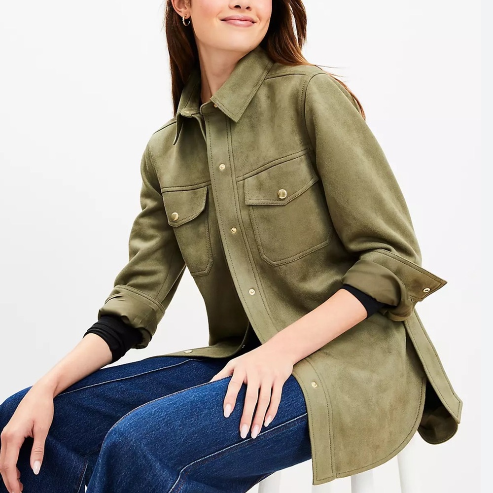 ☀️ New! LOFT Faux Suede Utility Shirt Jacket